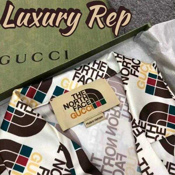 Replica Gucci Men The North Face x Gucci Web Print Silk Shirt Chest Pocket Button Front 12