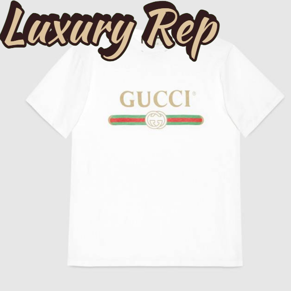 Replica Gucci Men Washed T-shirt with Gucci Logo-White