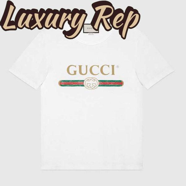Replica Gucci Men Washed T-shirt with Gucci Logo-White 3