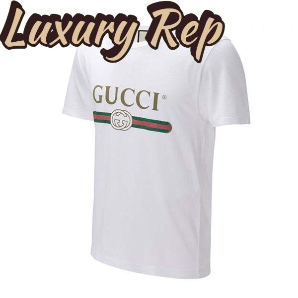 Replica Gucci Men Washed T-shirt with Gucci Logo-White 4