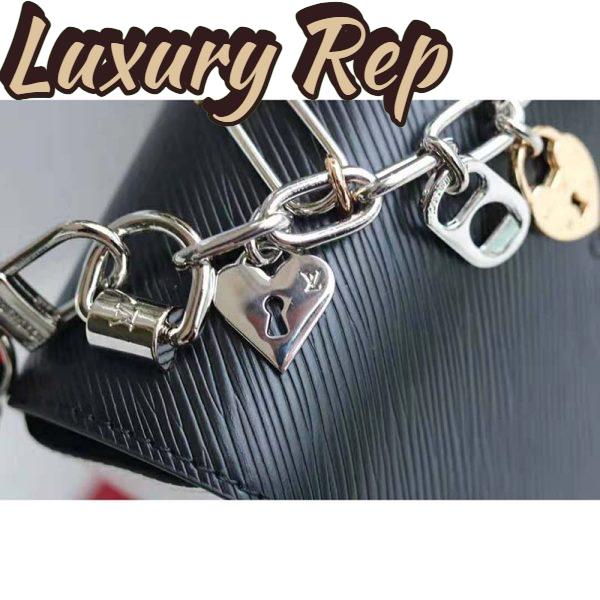 Replica Louis Vuitton LV Women Twist MM LV Love Lock Charms Handbag in Epi Cowhide Leather-Black 11