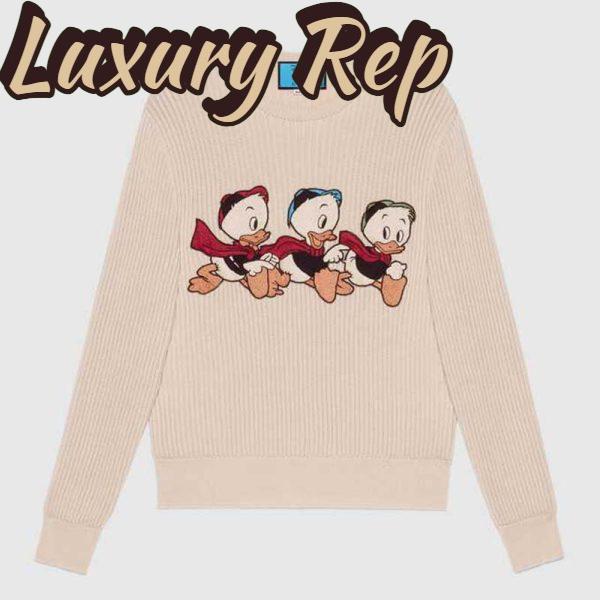 Replica Gucci Women Disney x Gucci Donald Duck Cotton Wool Sweater Crewneck-White