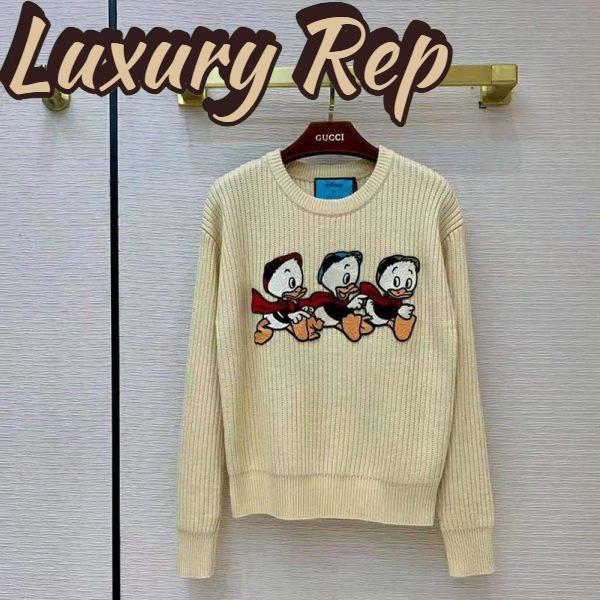 Replica Gucci Women Disney x Gucci Donald Duck Cotton Wool Sweater Crewneck-White 2