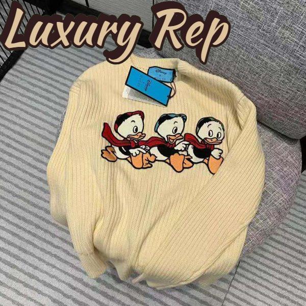 Replica Gucci Women Disney x Gucci Donald Duck Cotton Wool Sweater Crewneck-White 4