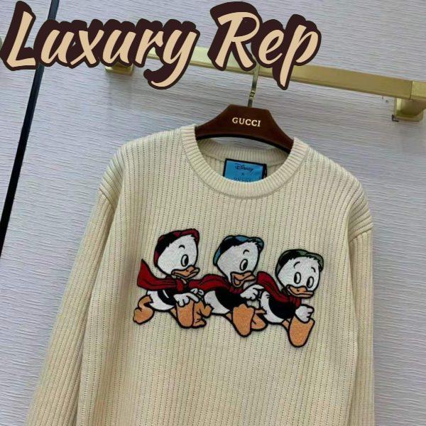 Replica Gucci Women Disney x Gucci Donald Duck Cotton Wool Sweater Crewneck-White 5