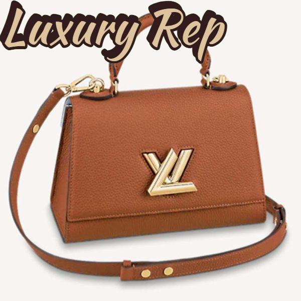 Replica Louis Vuitton LV Women Twist One Handle PM Handbag Brown Taurillon Cowhide