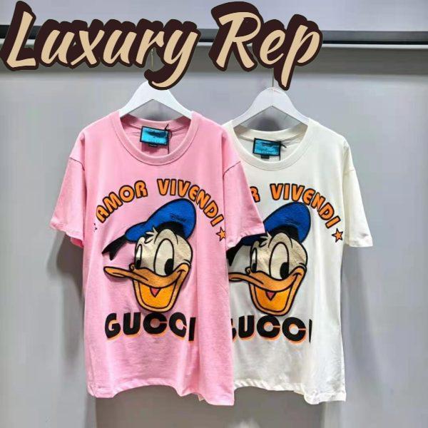 Replica Gucci Women Disney x Gucci Donald Duck T-Shirt Cotton Jersey Crewneck Oversize Fit-White 4