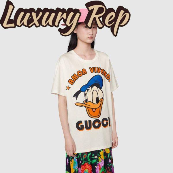 Replica Gucci Women Disney x Gucci Donald Duck T-Shirt Cotton Jersey Crewneck Oversize Fit-White 13