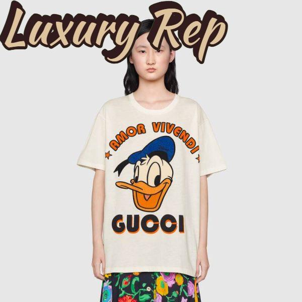 Replica Gucci Women Disney x Gucci Donald Duck T-Shirt Cotton Jersey Crewneck Oversize Fit-White 15