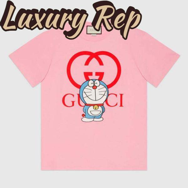 Replica Gucci Women Doraemon x Gucci Cotton T-Shirt Pink Jersey Crewneck Oversize Fit