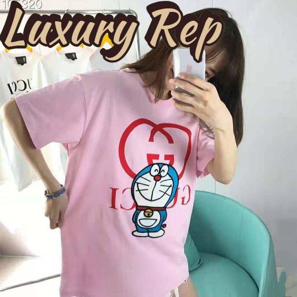 Replica Gucci Women Doraemon x Gucci Cotton T-Shirt Pink Jersey Crewneck Oversize Fit 3