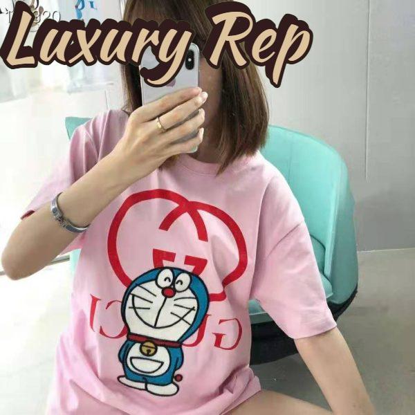 Replica Gucci Women Doraemon x Gucci Cotton T-Shirt Pink Jersey Crewneck Oversize Fit 4