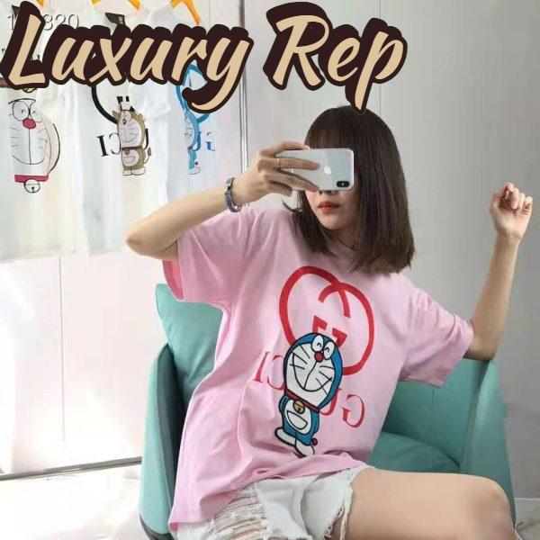 Replica Gucci Women Doraemon x Gucci Cotton T-Shirt Pink Jersey Crewneck Oversize Fit 5