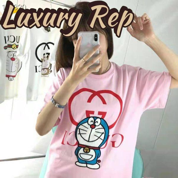 Replica Gucci Women Doraemon x Gucci Cotton T-Shirt Pink Jersey Crewneck Oversize Fit 6