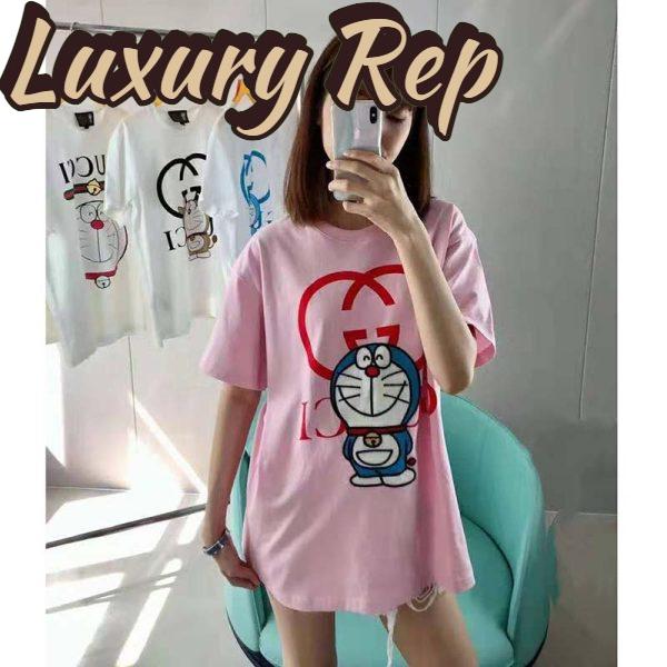 Replica Gucci Women Doraemon x Gucci Cotton T-Shirt Pink Jersey Crewneck Oversize Fit 9