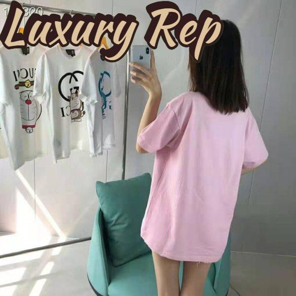 Replica Gucci Women Doraemon x Gucci Cotton T-Shirt Pink Jersey Crewneck Oversize Fit 11