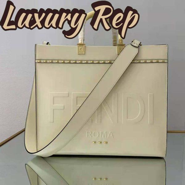 Replica Fendi Women Sunshine Medium White Leather Shopper 3