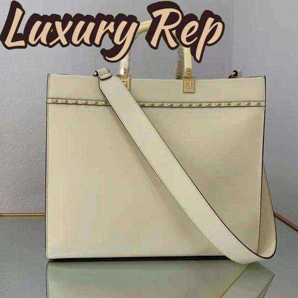 Replica Fendi Women Sunshine Medium White Leather Shopper 4
