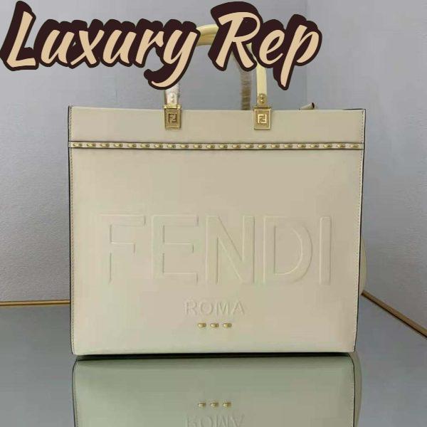 Replica Fendi Women Sunshine Medium White Leather Shopper 5