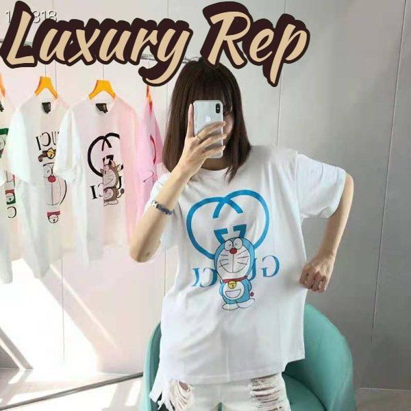 Replica Gucci Women Doraemon x Gucci Oversize T-Shirt Ivory Cotton Jersey Crewneck-Blue 5