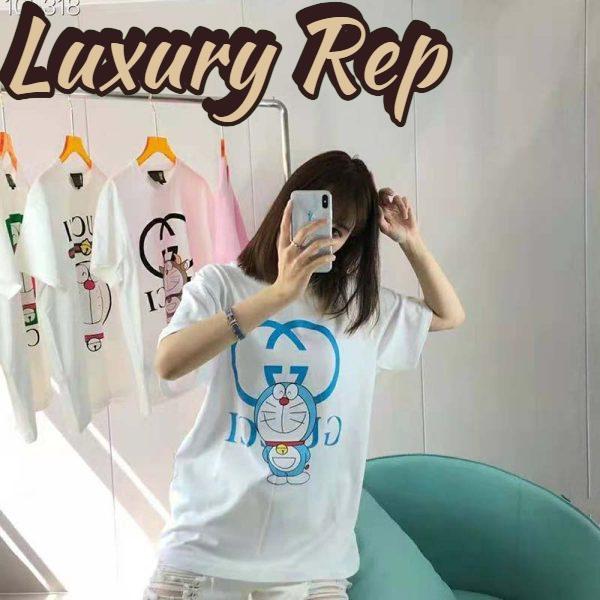 Replica Gucci Women Doraemon x Gucci Oversize T-Shirt Ivory Cotton Jersey Crewneck-Blue 7