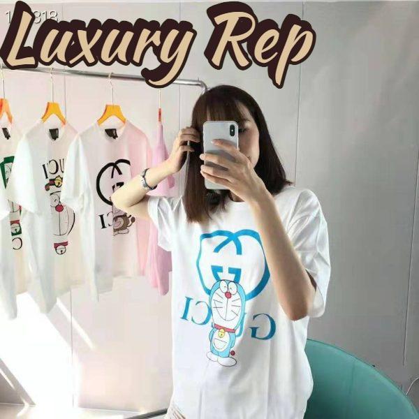 Replica Gucci Women Doraemon x Gucci Oversize T-Shirt Ivory Cotton Jersey Crewneck-Blue 11