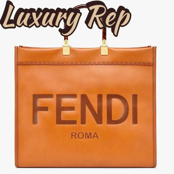 Replica Fendi Women Sunshine Shopper Bag Brown Leather Shopper “FENDI ROMA”