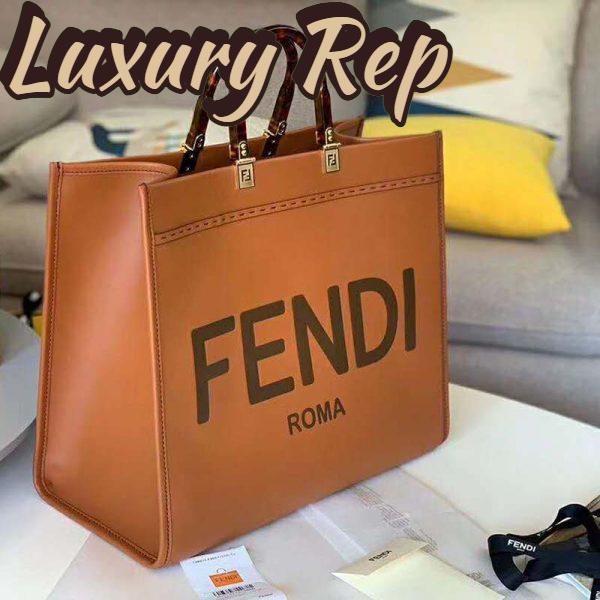 Replica Fendi Women Sunshine Shopper Bag Brown Leather Shopper “FENDI ROMA” 3