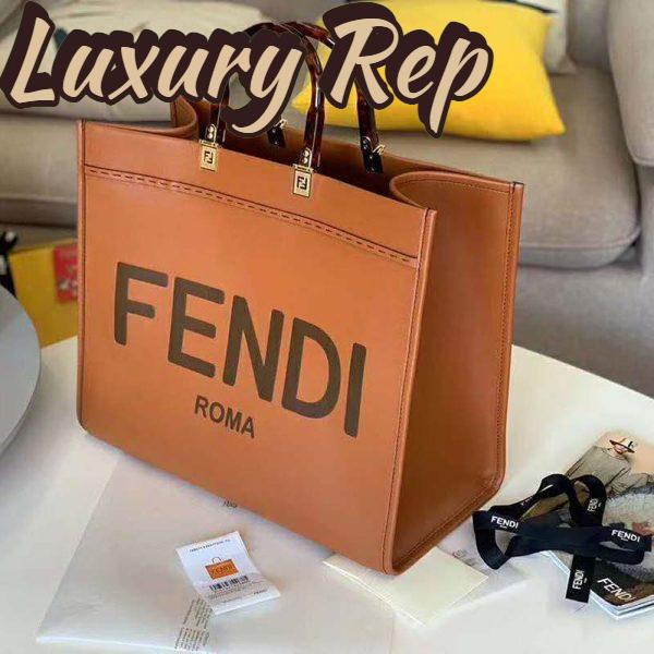 Replica Fendi Women Sunshine Shopper Bag Brown Leather Shopper “FENDI ROMA” 4