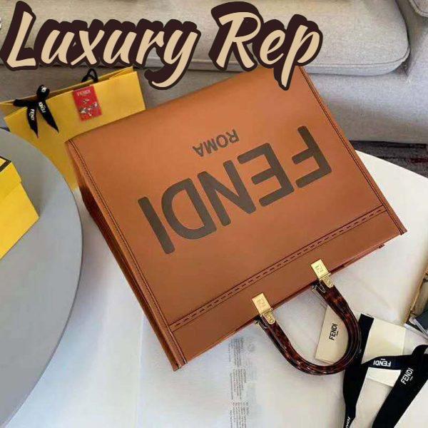 Replica Fendi Women Sunshine Shopper Bag Brown Leather Shopper “FENDI ROMA” 5