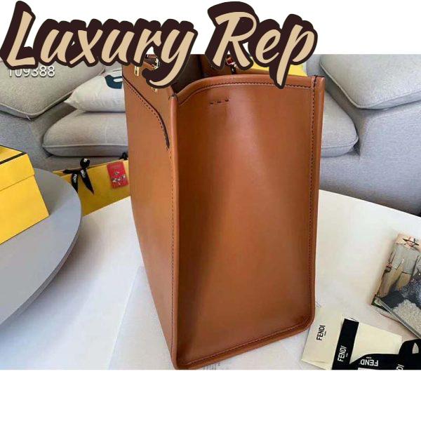 Replica Fendi Women Sunshine Shopper Bag Brown Leather Shopper “FENDI ROMA” 7