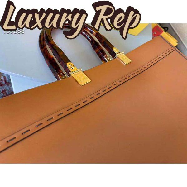 Replica Fendi Women Sunshine Shopper Bag Brown Leather Shopper “FENDI ROMA” 11