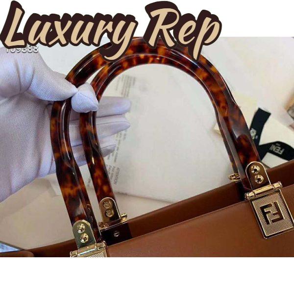 Replica Fendi Women Sunshine Shopper Bag Brown Leather Shopper “FENDI ROMA” 12