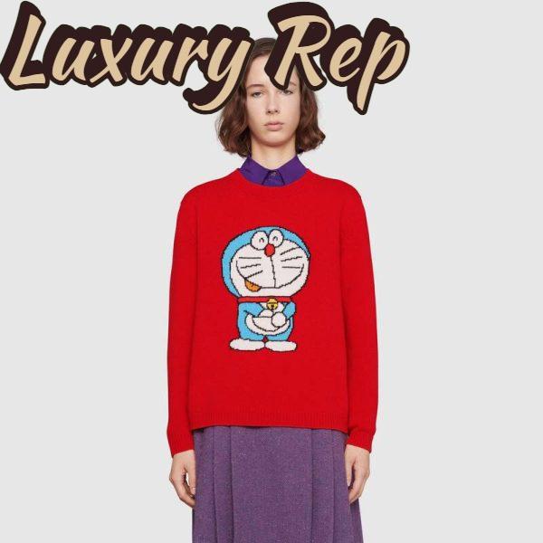 Replica Gucci Women Doraemon x Gucci Wool Sweater Red Wool Crewneck 12