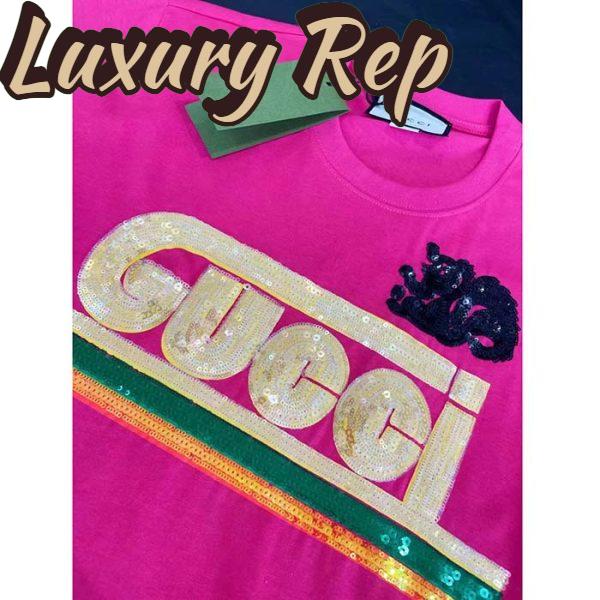 Replica Gucci Women GG Cotton T-Shirt Skunk Embroidery Fuchsia Jersey Crewneck Short Sleeves 5