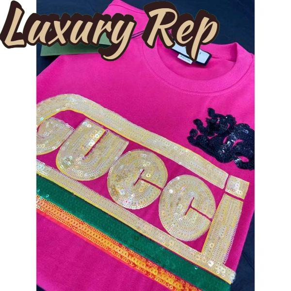 Replica Gucci Women GG Cotton T-Shirt Skunk Embroidery Fuchsia Jersey Crewneck Short Sleeves 7