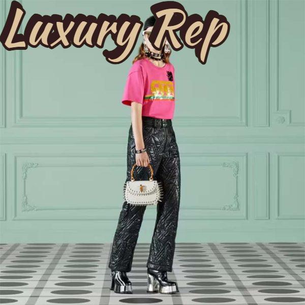 Replica Gucci Women GG Cotton T-Shirt Skunk Embroidery Fuchsia Jersey Crewneck Short Sleeves 11