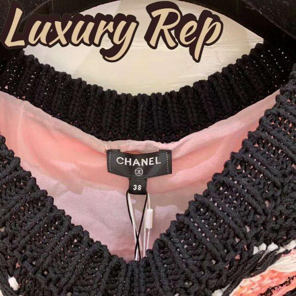 Replica Chanel Women Dress Cotton & Viscose Pink White & Black 9