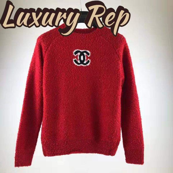 Replica Chanel Women Pullover Wool and Mixed Fibers & Cashmere Sweater-Red