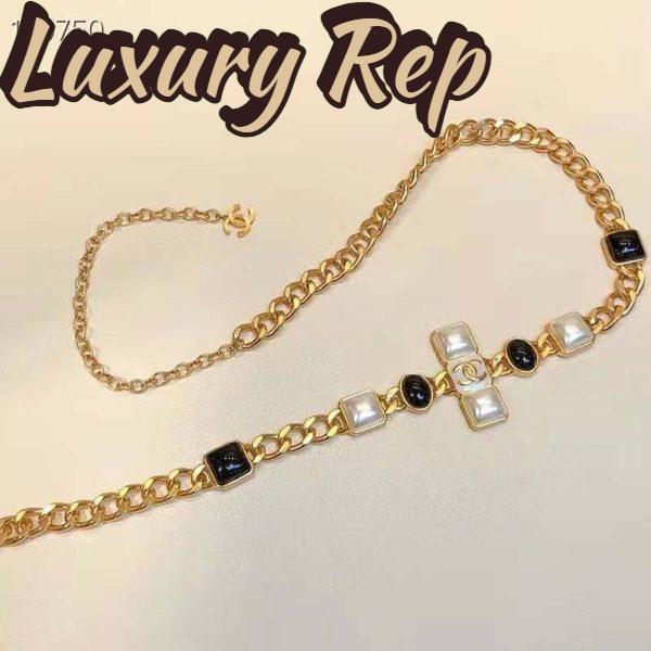 Replica Chanel Women Metal & Resin Gold Pearly White & Black Belt 5