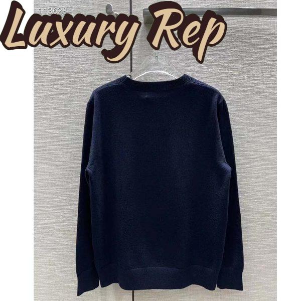 Replica Dior Women CD Bobby Sweater Navy Blue Cashmere Jacquard Ribbed Round Collar 4