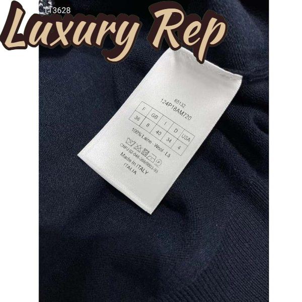 Replica Dior Women CD Bobby Sweater Navy Blue Cashmere Jacquard Ribbed Round Collar 11