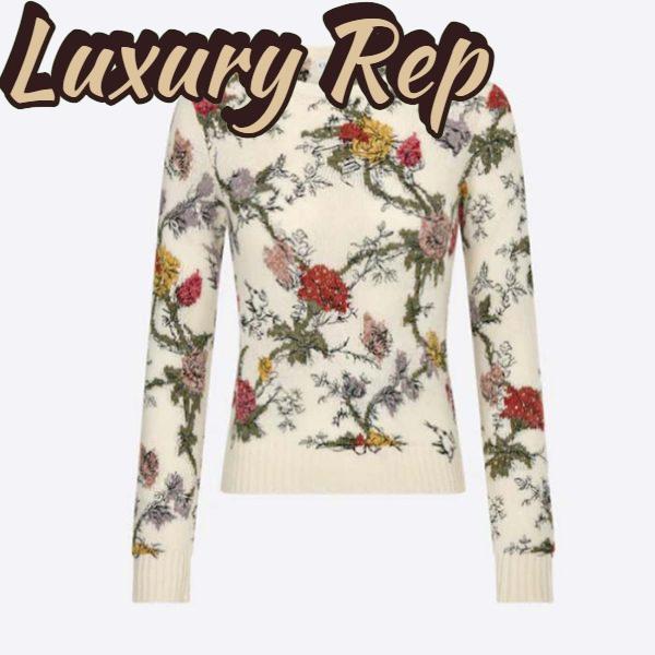 Replica Dior Women CD Sweater Ecru Cashmere Knit Multicolor Dior Jardin Botanique Motif