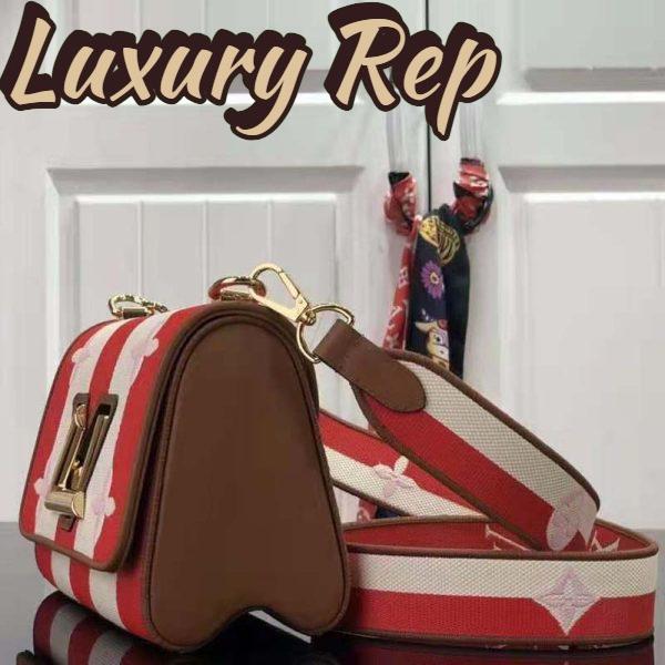 Replica Louis Vuitton LV Women Twist PM Handbag Red Embroidered Canvas Calf Leather 3