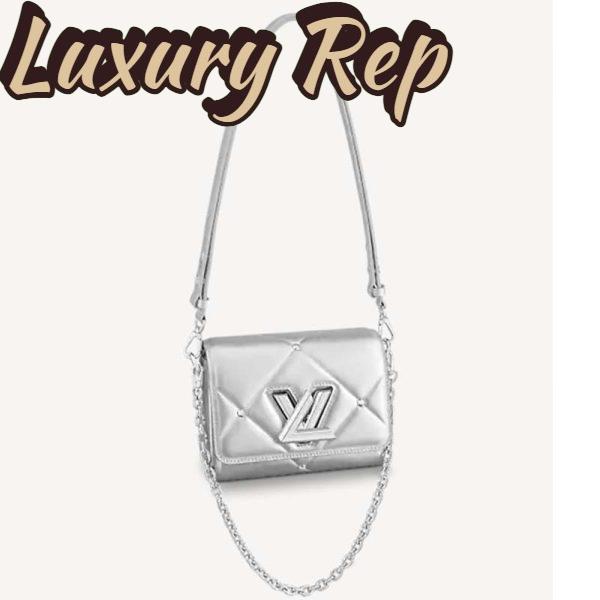Replica Louis Vuitton LV Women Twist PM Handbag Silver Argent Sheepskin Calfskin Leather 2