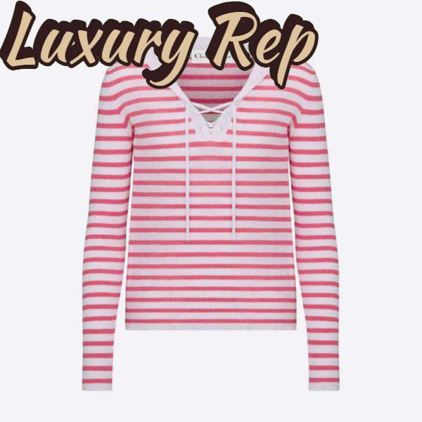 Replica Dior Women Mariniere Sweater Peony Pink Linen Cashmere and Silk