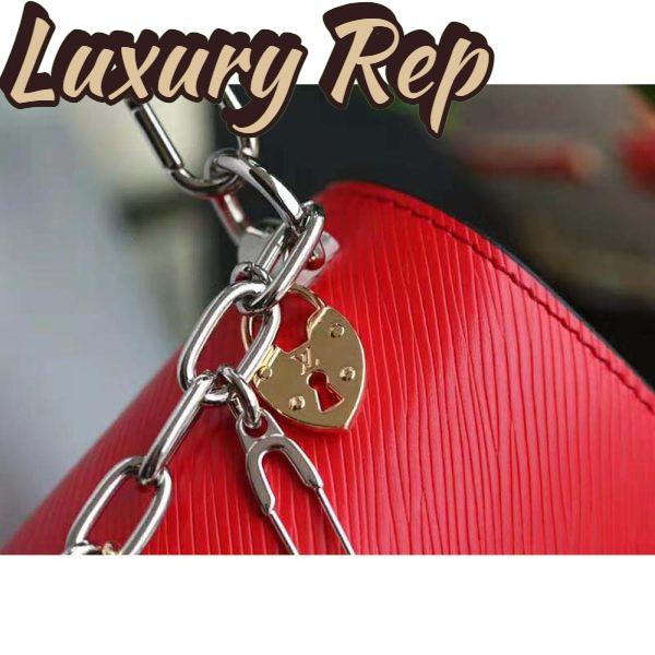 Replica Louis Vuitton LV Women Twist PM LV Love Lock Charms Handbag in Epi Cowhide Leather-Red 11