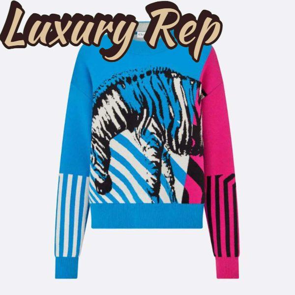 Replica Dior Women Sweater Bright Blue and Pink D-Jungle Pop Double-Sided Technical Cashmere 2