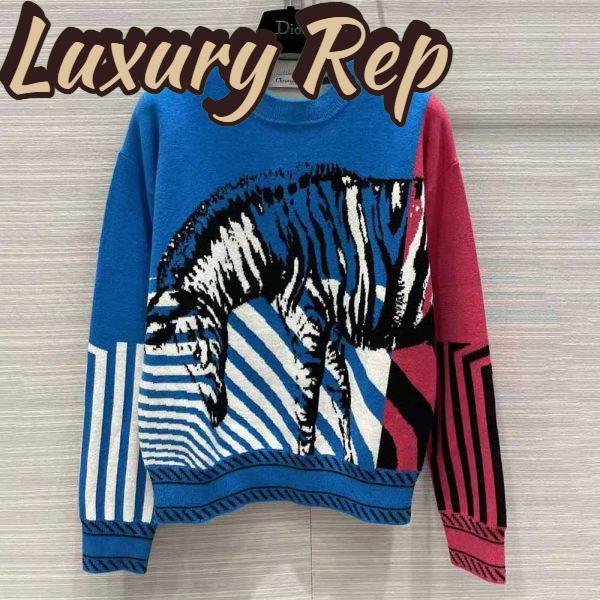 Replica Dior Women Sweater Bright Blue and Pink D-Jungle Pop Double-Sided Technical Cashmere 3