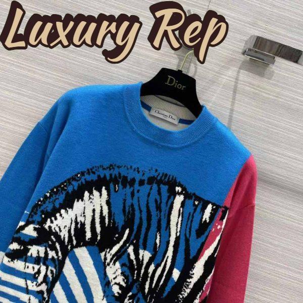 Replica Dior Women Sweater Bright Blue and Pink D-Jungle Pop Double-Sided Technical Cashmere 5